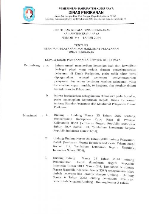 Standar pelayanan dinas perikanan